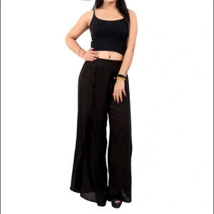 Celina Size L/XL Black 100% Rayon Wide Leg Pants With Side Openings. New